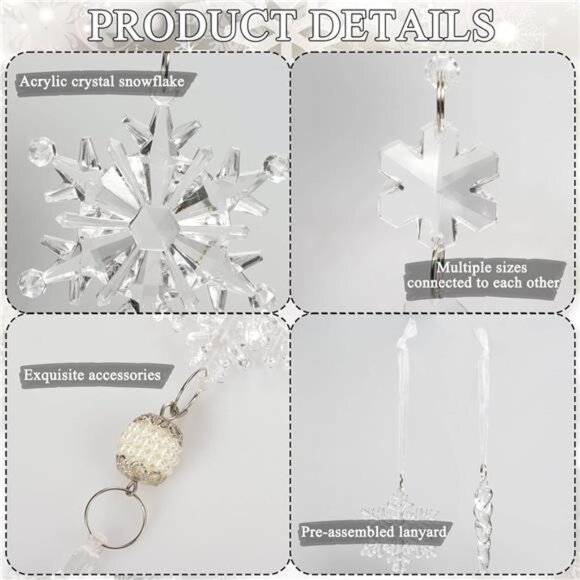 18pcs Crystal Christmas Ornaments for Tree Decorations-Hanging Acrylic Snowflake - Picture 6 of 7